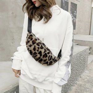 New Leopard faux fur winter fanny pack
